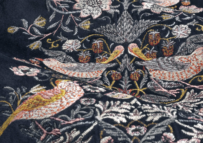 Strawberry Thief Embroidery Pencil Pleat, Indigo - Ready Made Curtains - Image 4